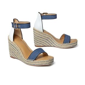 CAbi Blue and White Wedge Sandals